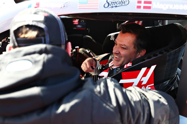 Tony Stewart, Kevin Magnussen and Romain Grosjean drive the No. 14 Haas Automation Ford Mustang in a demonstration run at Circuit of the Americas