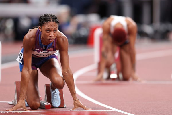 Allyson Felix shoes, Winning 400 meter race in Saysh after Nike