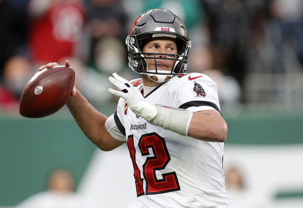 Tom Brady of Tampa Bay Buccaneers in action against New York Jets