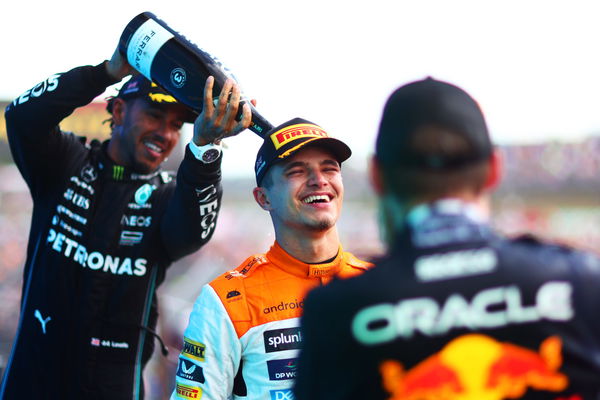 Lewis Hamilton(L), Lando Norris(M), and Max Verstappen(R)