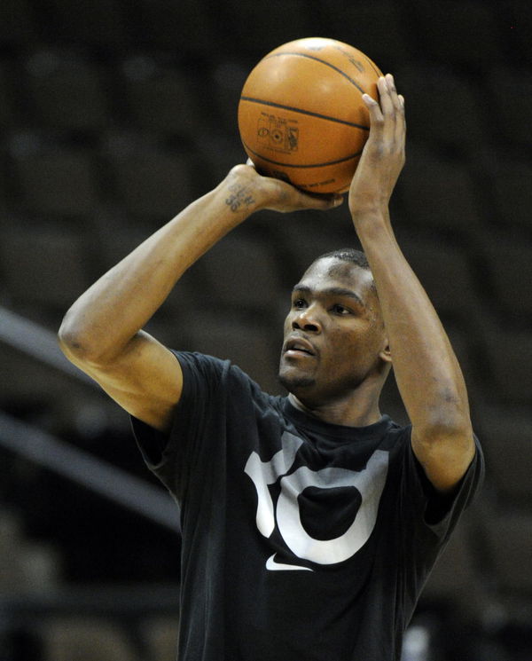 DENVER, CO&#8211;Kevin Durant, Oklahoma City Thunder, during practice at Pepsi Center Friday afternoon. Andy Cross, The Denver Post