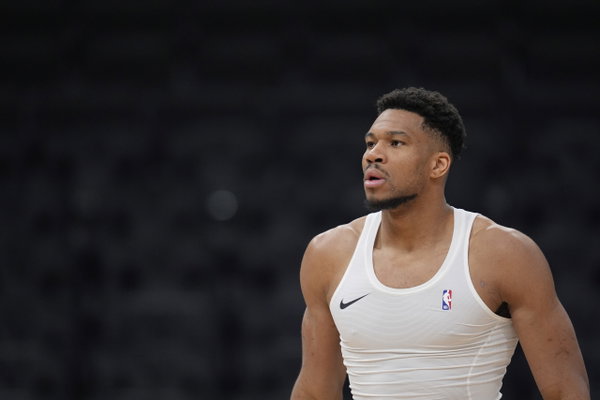 MILWAUKEE, WISCONSIN - MARCH 29: Giannis Antetokounmpo #34 of the Milwaukee Bucks works out before a game against the Los Angeles Clippers at Fiserv Forum on March 29, 2026 in Milwaukee, Wisconsin. NOTE TO USER: User expressly acknowledges and agrees that, by downloading and or using this photograph, User is consenting to the terms and conditions of the Getty Images License Agreement. (Photo by Patrick McDermott/Getty Images)