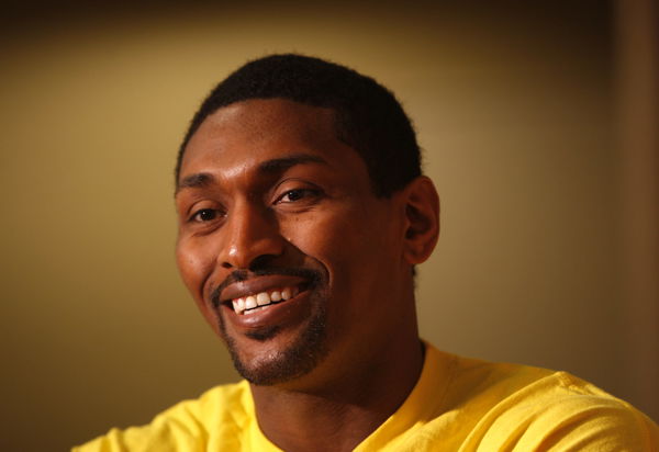 Lakers&#8217; Ron Artest speaks about his life to a Los Angeles Times reporter at the Hilton Garden Inn i