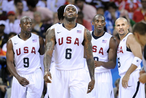 2008? ?USA&#8217;s form left, Dwyane Wade, Lebron James, Kobe Bryant and Jason Kidd walk off the court dur