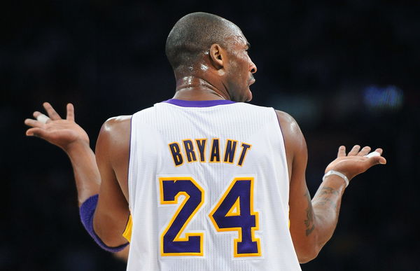 Lakers Kobe Bryant complains about a foul on a Heat player at the Staples Center Saturday.