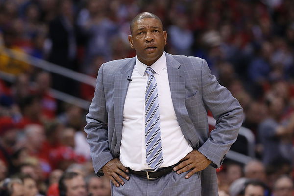 LOS ANGELES, CA, SATURDAY, APRIL 19, 2014 &#8211; Clippers coach Doc Rivers glares at his players from the