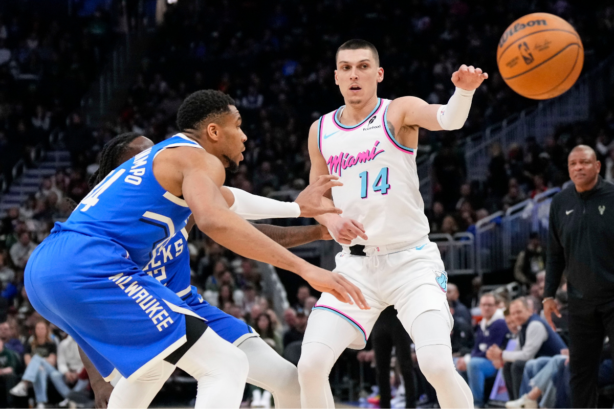 Giannis Antetokounmpo and former Lakers target Tyler Herro