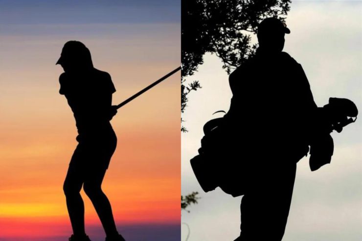 Female Golfer and caddie
