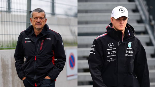 Guenther Steiner (L) and Mick Schumacher (R)