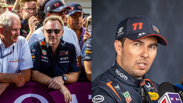 (L) Helmut Marko, (M) Christian Horner, and (R) Sergio Perez