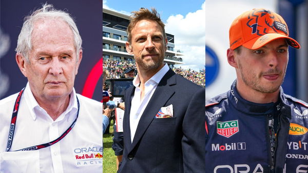 Helmut Marko (L), Jenson Button (Center), and Max Verstappen (R)