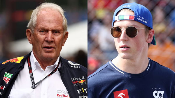 Helmut Marko (L) and Liam Lawson (R)