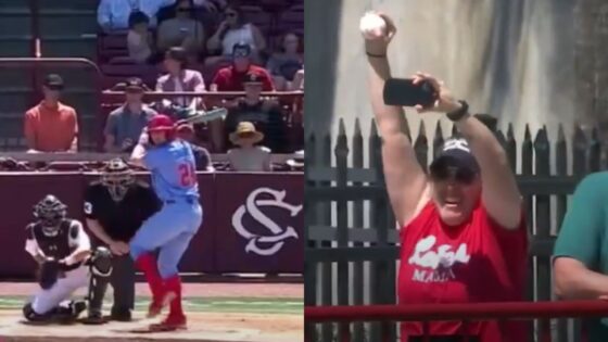 Watch: College Baseball Player’s Grand Slam Miraculously Lands in His Mom’s Hands in Unbelievable Scene
