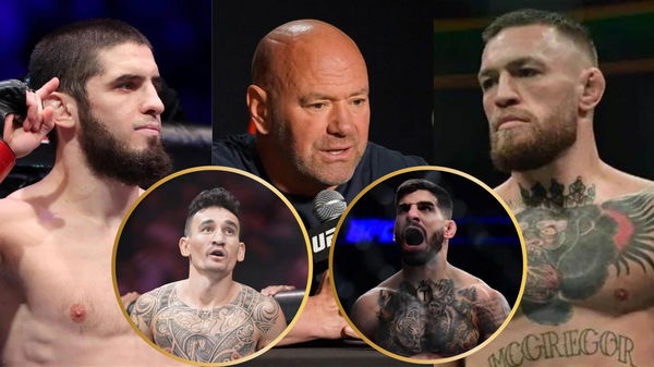 Islam Makhachev, Dana White, Conor McGregor, Max Holloway and Ilia Topuria