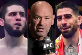 Islam Makhachev, Dana White and Ilia Topuria