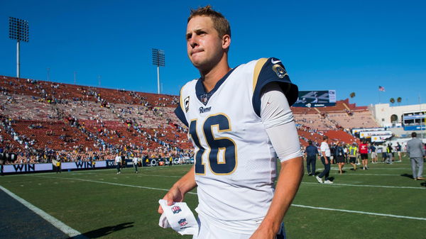 Los Angeles Rams - First look at Jared Goff in full uniform at the Coliseum  