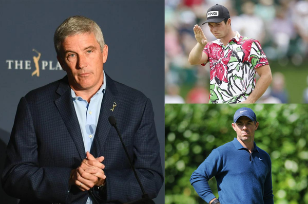 Jay Monahan, Viktor Hovland, and Rory McIlroy