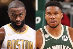 Jaylen Brown and Giannis Antetokounmpo