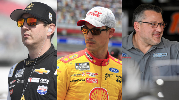 Joey Logano, Kyle Busch and Tony Stewart