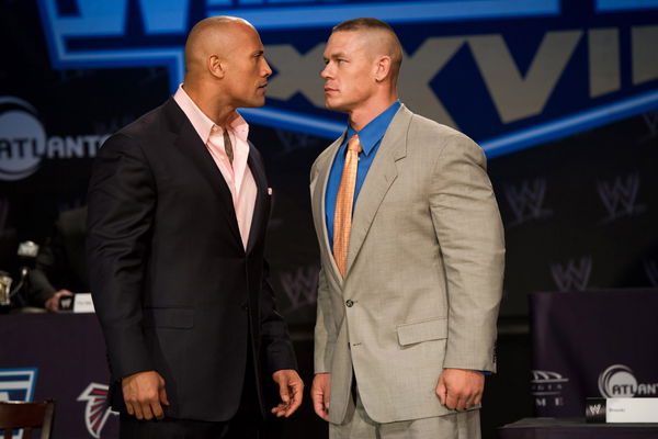 John Cena and Dwayne The Rock Johnson WrestleMania XXVII Press Conference, New York, America &#8211; 30 Mar 2011