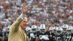 Former Oakland Raiders&#8217; coach John Madden waves to the crowd before the Hall of Fame game in Canton, Ohio