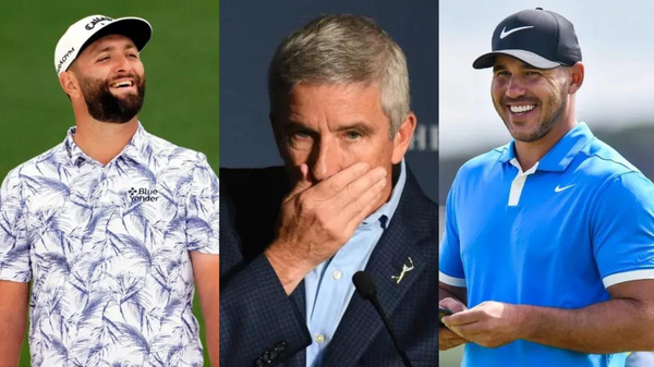 Jon Rahm Jay Monahan Brooks Koepka Collage