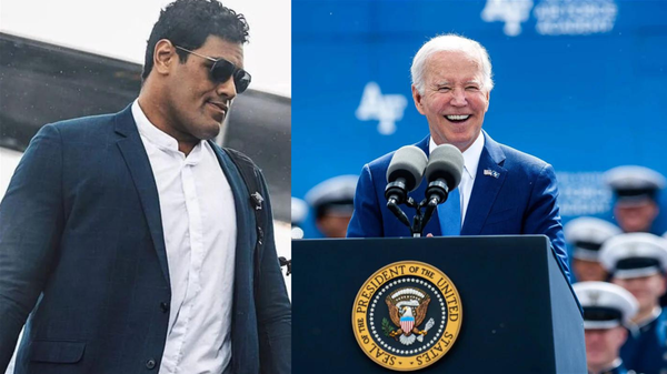 Jordan Mailata and Joe Biden