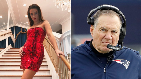 Jordon Hudson (left) and Bill Belichick (right)