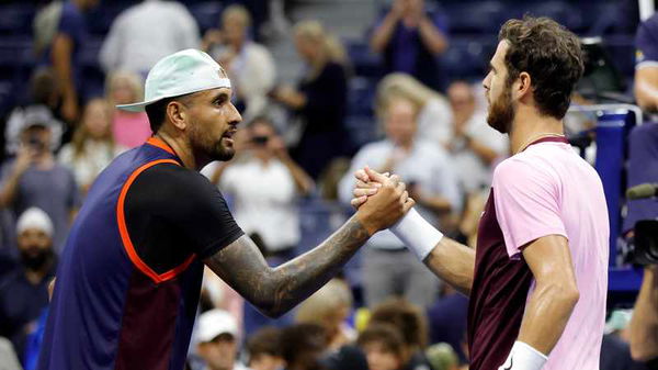 Karen-Khachanov-R-of-Russia-shakes-hands-with-Nick-Kyrgios-L-after-defeating-him-in-the-US-Open-quarterfinals-Photo-Jason-Szenes-EPA