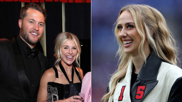 Kelly with Matthew Stafford (left) and Brittany Mahomes (right)