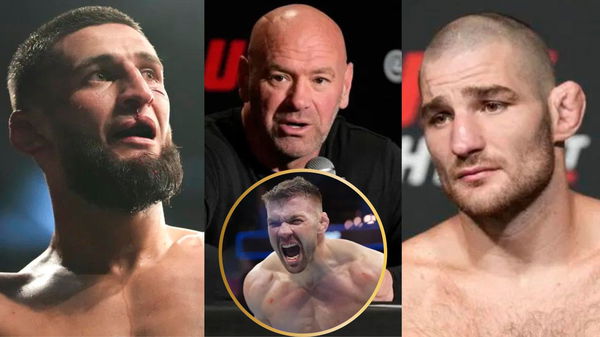 Khamzat Chimaev, Dana White, Sean Strickland and Dricus du Plessis