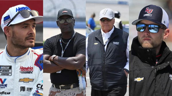 Kyle Larson, Michael Jordan, Rick Hendrick, and William Byron