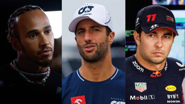 (L) Lewis Hamilton-(C) Daniel Ricciardo-(R) Sergio Perez