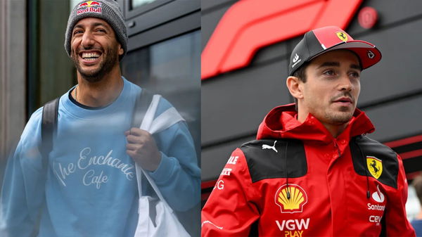 (L-R) Daniel Ricciardo, Charles Leclerc