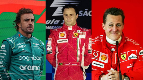 (L-R) Fernando Alonso, Felipe Massa, Michael Schumacher