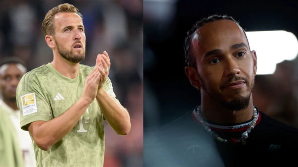 (L-R) Harry Kane, Lewis Hamilton