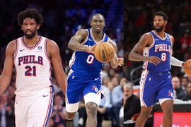 (L-R) Joel Embiid, Tyrese Maxey, Paul George (1)