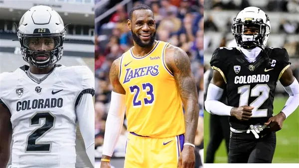 (L-R) Shedeur Sanders, Lebron James, Travis Hunter