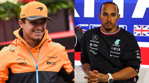 Lando Norris (L) and Lewis Hamilton (R)