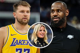 LeBron James, Luka Doncic, and Jeanie Buss