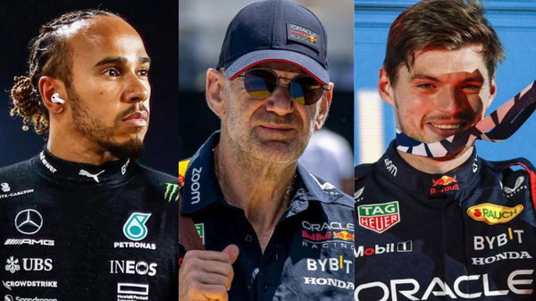 Lewis Hamilton (L) , Adrian Newey (Center), and Max Verstappen (R)