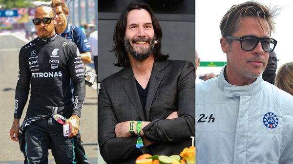 Lewis Hamilton (L), Keanu Reeves (Center), and Brad Pitt (R)