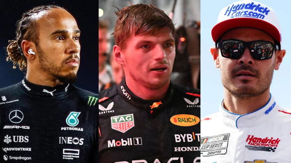 Lewis Hamilton (L), Max Verstappen (Center), and Kyle Larson (R)