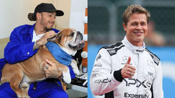 Lewis Hamilton, Roscoe, and Brad Pitt