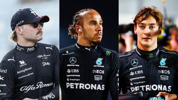 Lewis Hamilton, Valtteri Bottas, and George Russell