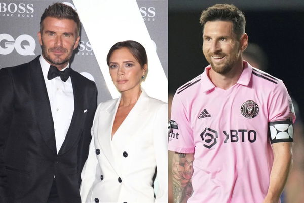 Lionel Messi, David Beckham and Victoria Beckham