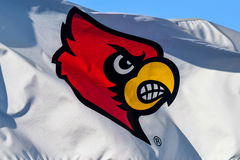 CARY NC NOVEMBER 11 A flag waves in the wind displaying the Louisville Cardinals logo during the