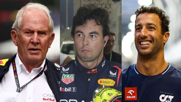 Helmut Marko, Sergio Perez and Daniel Ricciardo