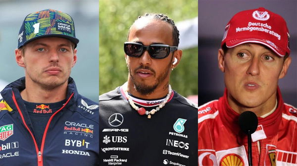 Max Verstappen, Lewis Hamilton, and Michael Schumacher