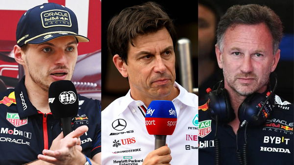 Max Verstappen, Toto Wolff, and Christian Horner